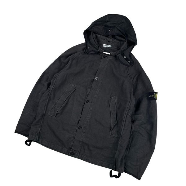 Stone Island 2003 Vintage Black Cotton Compact Button Up Jacket - XL