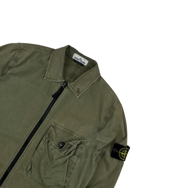 Stone Island 2020 Khaki Zipped Cotton Overshirt - Small
