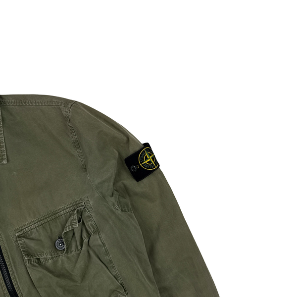 Stone Island 2020 Khaki Zipped Cotton Overshirt - Small