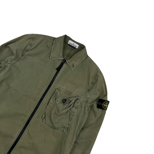 Stone Island 2020 Khaki Zipped Cotton Overshirt - Small