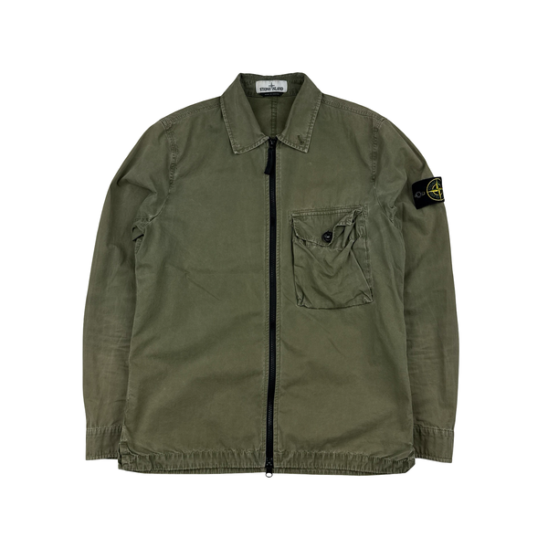Stone Island 2020 Khaki Zipped Cotton Overshirt - Small