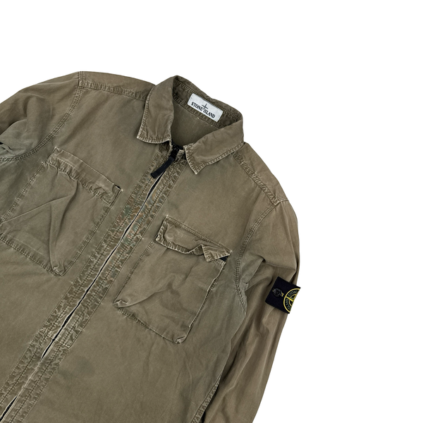 Stone Island 2018 Khaki Cotton Zipped Overshirt - Small