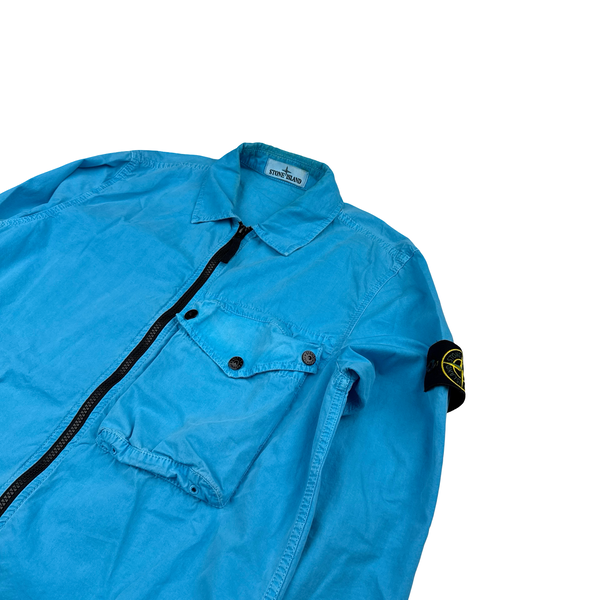 Stone Island 2021 Blue Cotton Zipped Overshirt - Medium