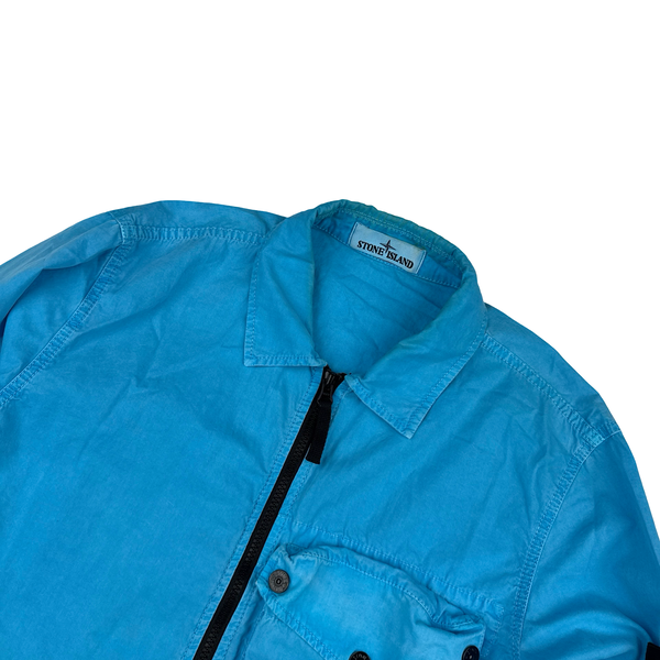 Stone Island 2021 Blue Cotton Zipped Overshirt - Medium
