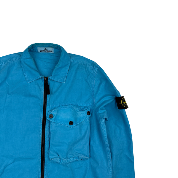 Stone Island 2021 Blue Cotton Zipped Overshirt - Medium