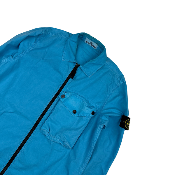 Stone Island 2021 Blue Cotton Zipped Overshirt - Medium