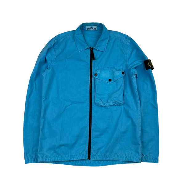 Stone Island 2021 Blue Cotton Zipped Overshirt - Medium