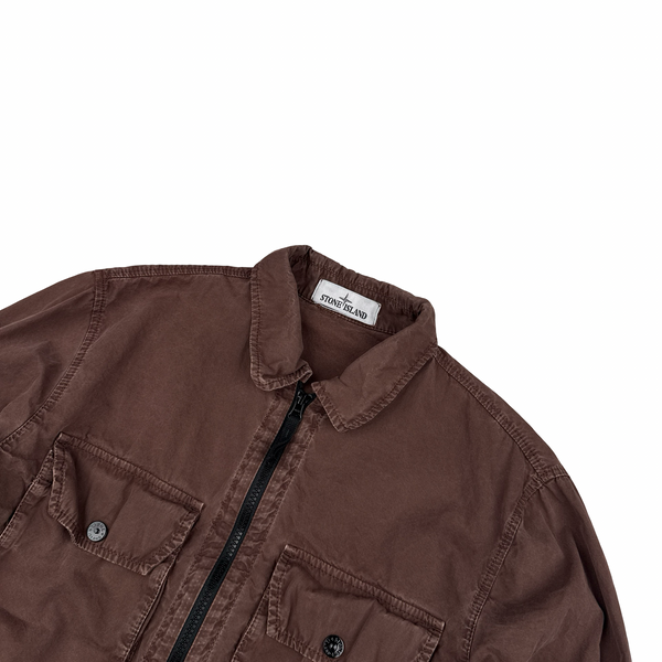 Stone Island 2021 Brown Cotton Zipped Overshirt - Medium