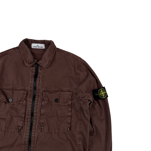 Stone Island 2021 Brown Cotton Zipped Overshirt - Medium