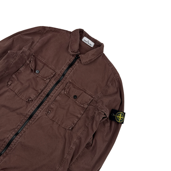 Stone Island 2021 Brown Cotton Zipped Overshirt - Medium