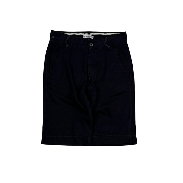 Stone Island 2010 Navy Spellout Cotton Shorts - Small