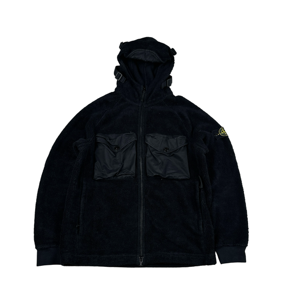 Stone Island 2021 Black Teddy Fleece Zipped Jacket - Large