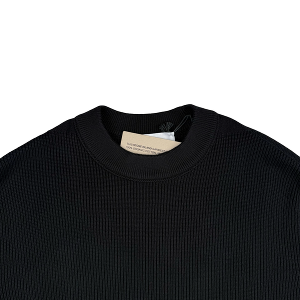 Stone Island 2026 Black Cotton Ribbed Knit Crewneck Jumper - Small