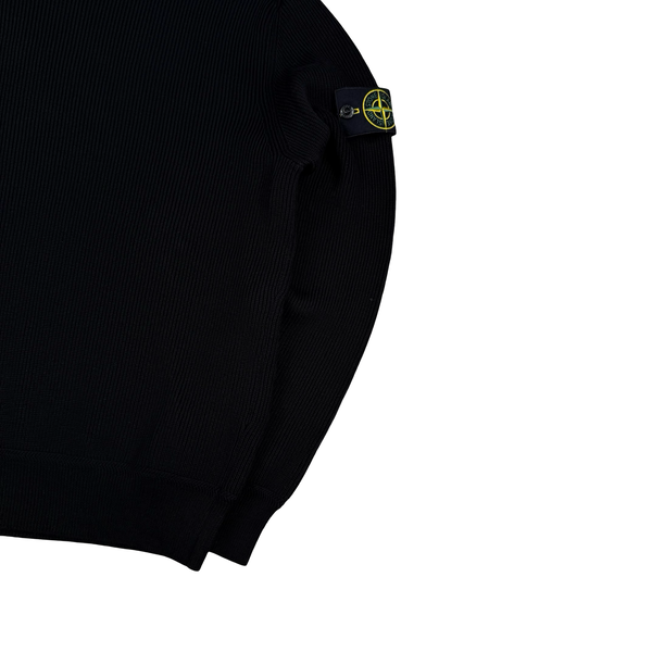 Stone Island 2026 Black Cotton Ribbed Knit Crewneck Jumper - Small
