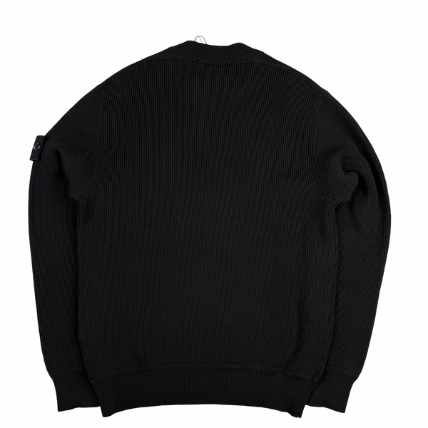 Stone Island 2026 Black Cotton Ribbed Knit Crewneck Jumper - Small