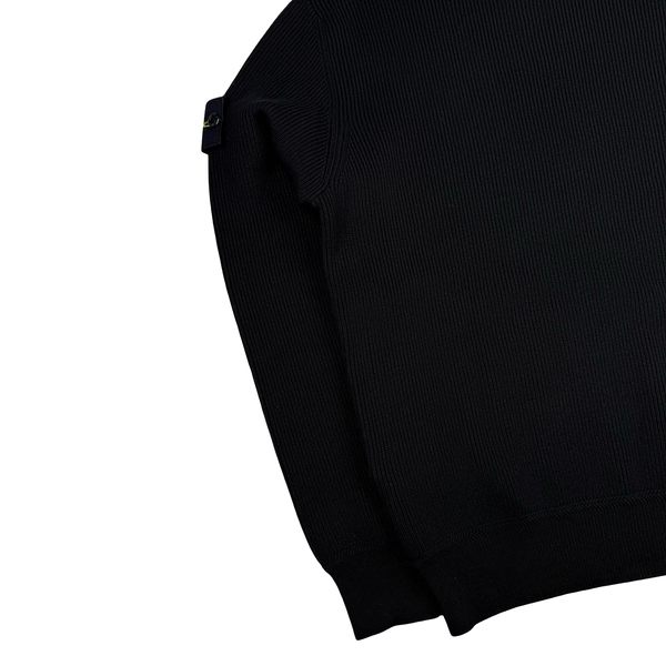 Stone Island 2026 Black Cotton Ribbed Knit Crewneck Jumper - Small