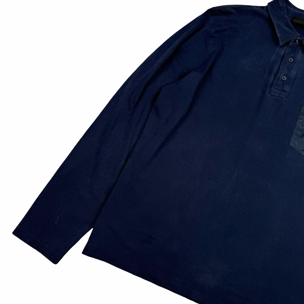 Prada Navy Cotton Long Sleeve Red Tab Polo - Large