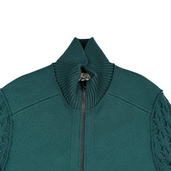 Stone Island 2013 Forest Green President Knit Wool Zip Jacket - Large