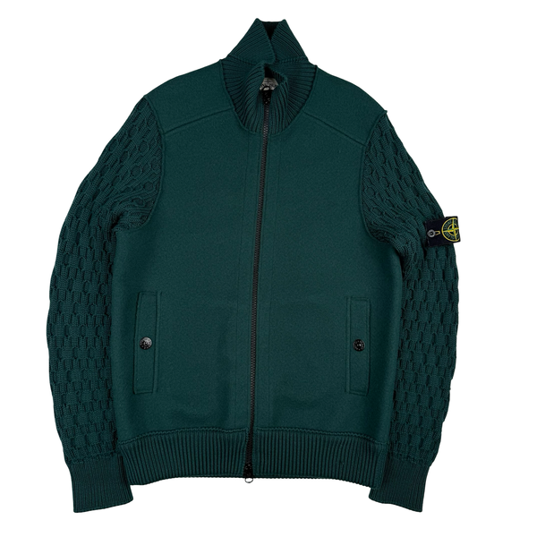 Stone Island 2013 Forest Green President Knit Wool Zip Jacket - Large