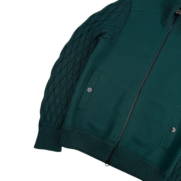 Stone Island 2013 Forest Green President Knit Wool Zip Jacket - Large