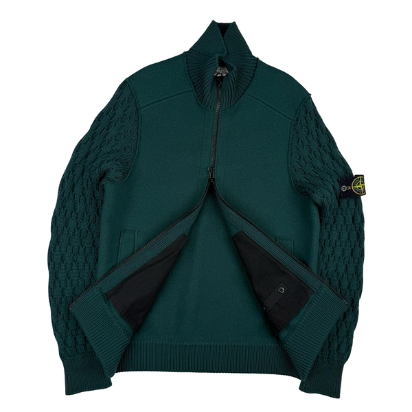 Stone Island 2013 Forest Green President Knit Wool Zip Jacket - Large