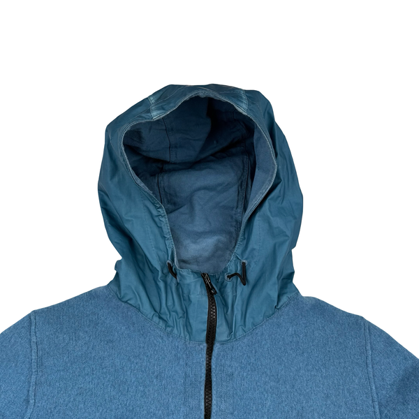 Stone Island 2013 Blue Thick Knitted Wool Nylon Hood Jumper - Small