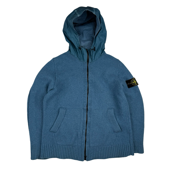 Stone Island 2013 Blue Thick Knitted Wool Nylon Hood Jumper - Small