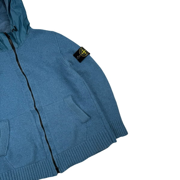Stone Island 2013 Blue Thick Knitted Wool Nylon Hood Jumper - Small