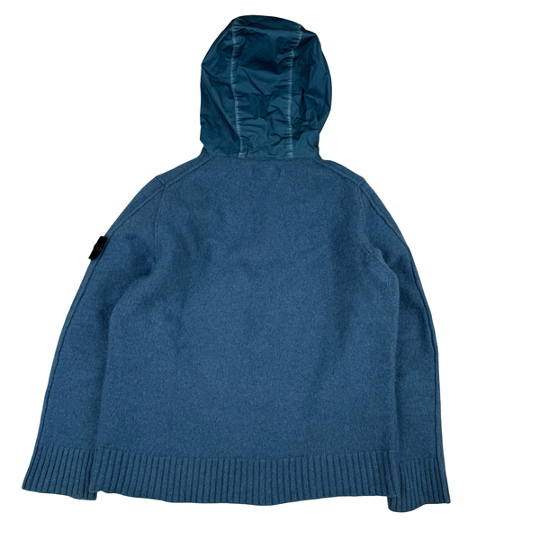 Stone Island 2013 Blue Thick Knitted Wool Nylon Hood Jumper - Small