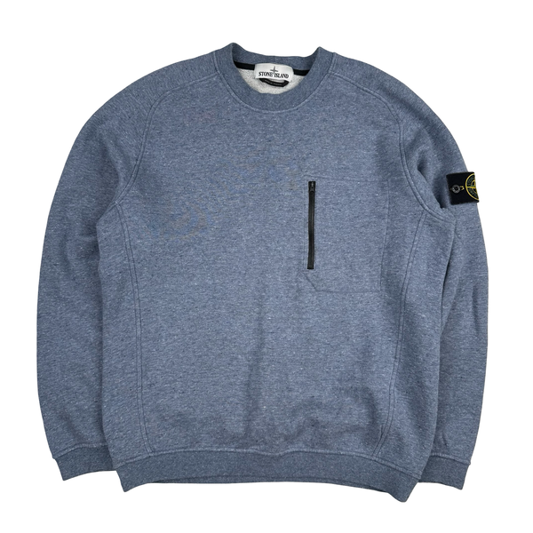 Stone Island Blue Marl Cotton Crew Neck Jumper - Medium