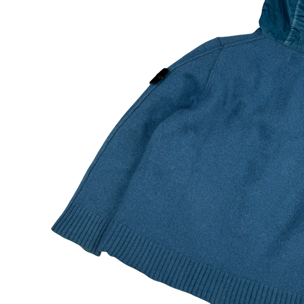 Stone Island 2013 Blue Thick Knitted Wool Nylon Hood Jumper - Small