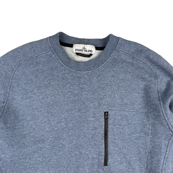 Stone Island Blue Marl Cotton Crew Neck Jumper - Medium