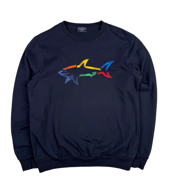 Paul and Shark Navy Graphic Cotton Crew Neck Jumper - Medium