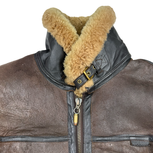 Cirrus Shearling Lined Aviator Pilot Thick Leather Vintage Jacket - 3XL