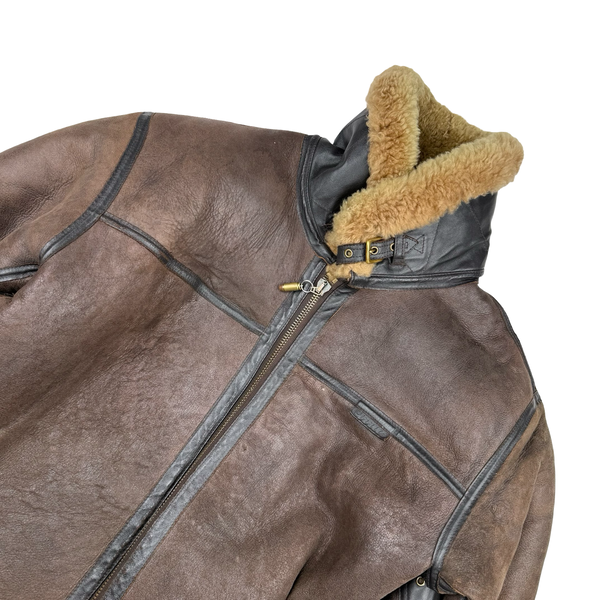 Cirrus Shearling Lined Aviator Pilot Thick Leather Vintage Jacket - 3XL