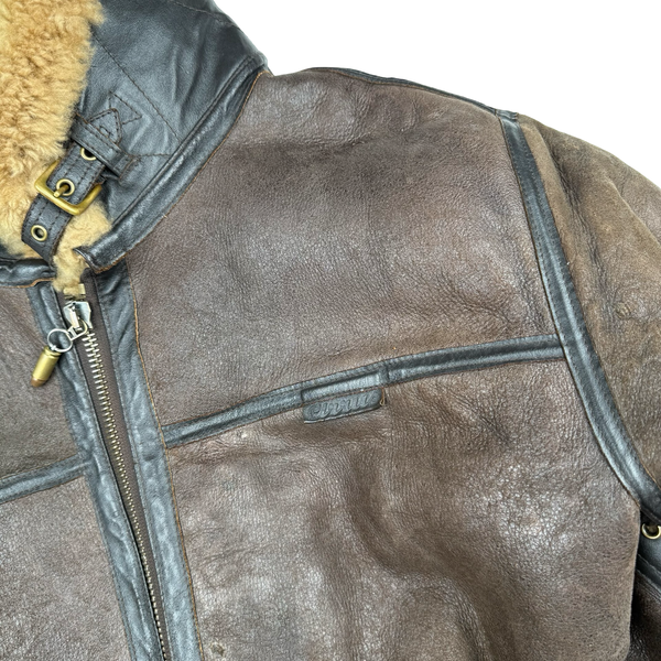 Cirrus Shearling Lined Aviator Pilot Thick Leather Vintage Jacket - 3XL