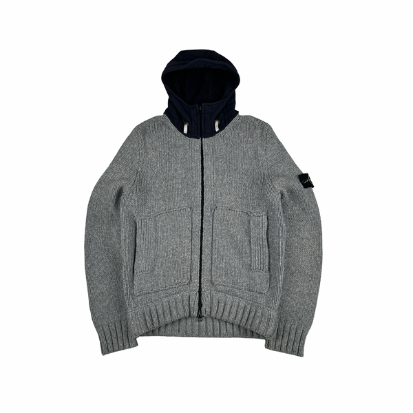 Stone Island 2011 Grey Wool Blend Knit Heavyweight Zipped Jumper - Large