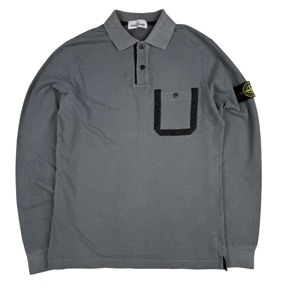 Stone Island Grey Button Up Long Sleeve Polo Shirt - Medium