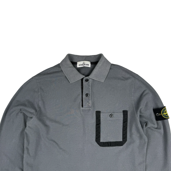 Stone Island Grey Button Up Long Sleeve Polo Shirt - Medium
