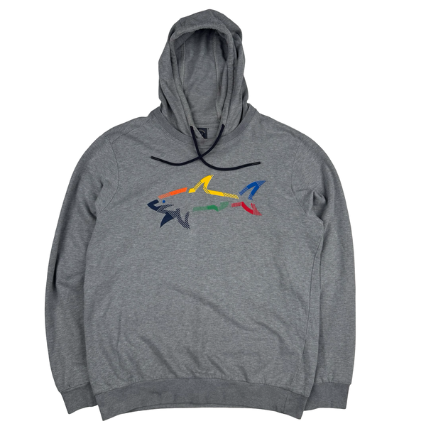 Paul And Shark Grey Cotton Graphic Hooded Jumper - Medium