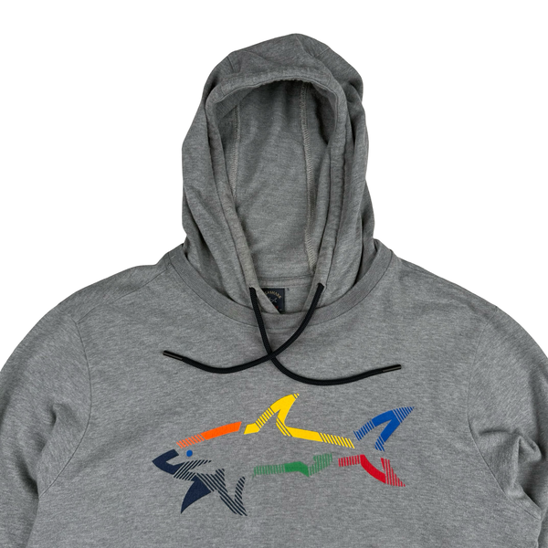 Paul And Shark Grey Cotton Graphic Hooded Jumper - Medium