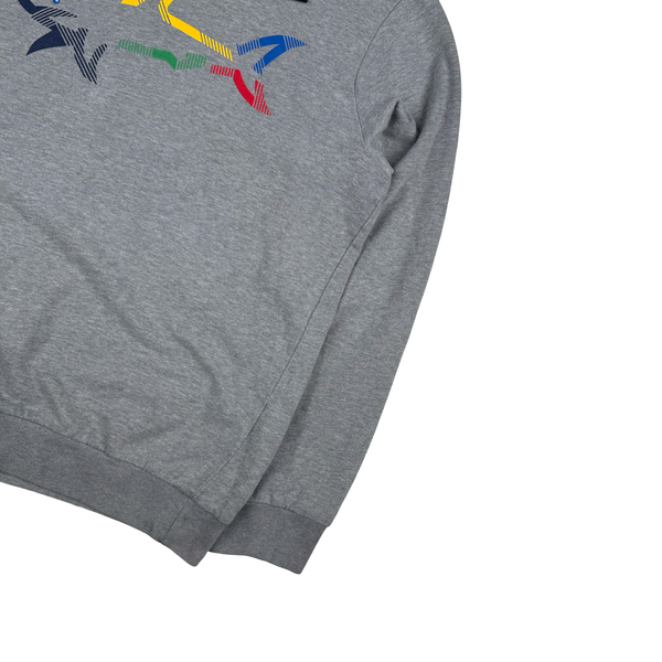Paul And Shark Grey Cotton Graphic Hooded Jumper - Medium