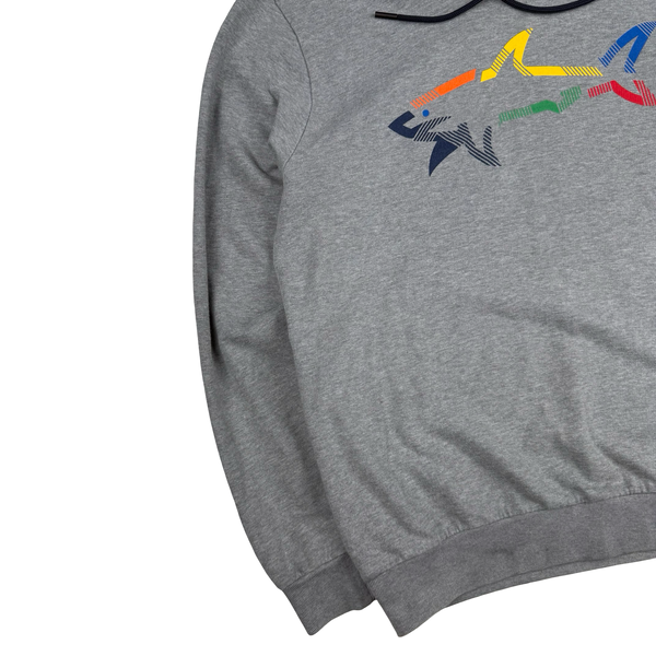 Paul And Shark Grey Cotton Graphic Hooded Jumper - Medium