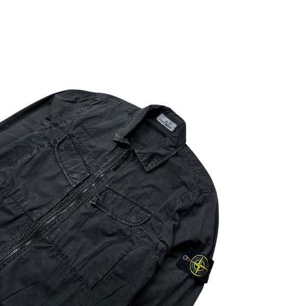 Stone Island 2022 Black Cotton Zipped Overshirt - Medium