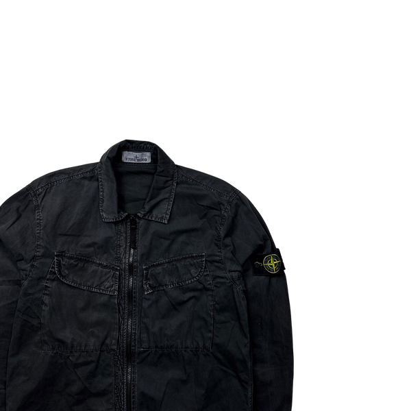 Stone Island 2022 Black Cotton Zipped Overshirt - Medium