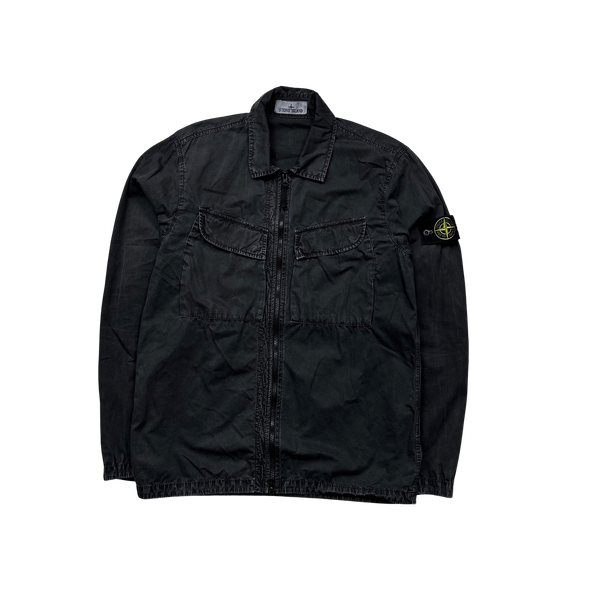 Stone Island 2022 Black Cotton Zipped Overshirt - Medium