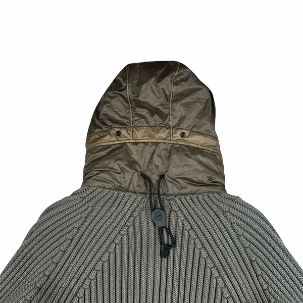 Stone Island 2018 Grey Heavyweight Knit Mussola Gommata Hybrid Buttoned Jumper - Large