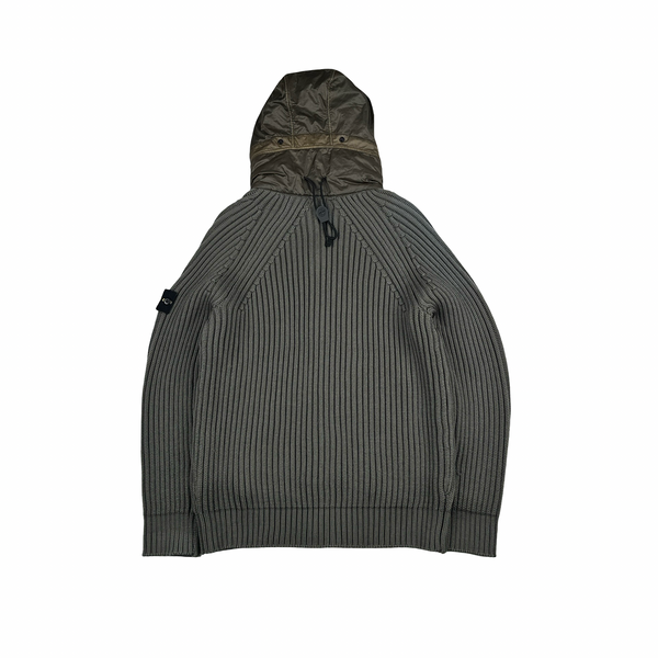 Stone Island 2018 Grey Heavyweight Knit Mussola Gommata Hybrid Buttoned Jumper - Large