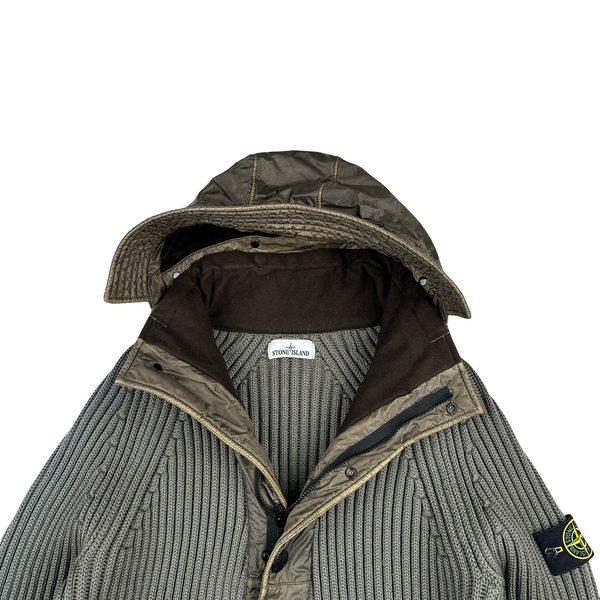 Stone Island 2018 Grey Heavyweight Knit Mussola Gommata Hybrid Buttoned Jumper - Large