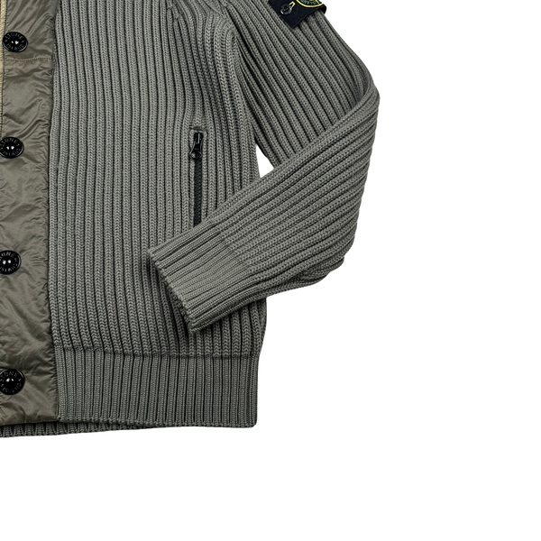 Stone Island 2018 Grey Heavyweight Knit Mussola Gommata Hybrid Buttoned Jumper - Large